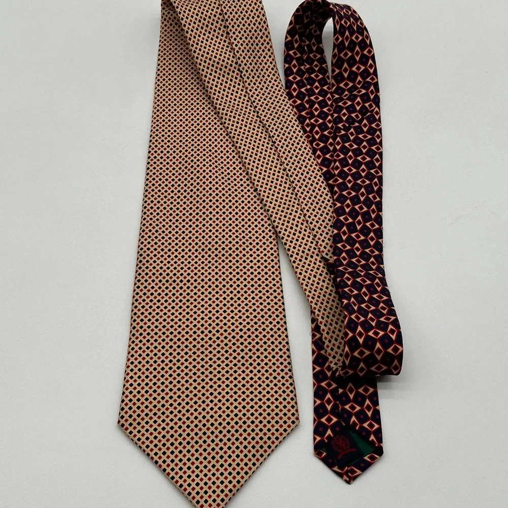 Tommy Hilfiger Orange Navy‎ Geometric Silk Men Neck Tie